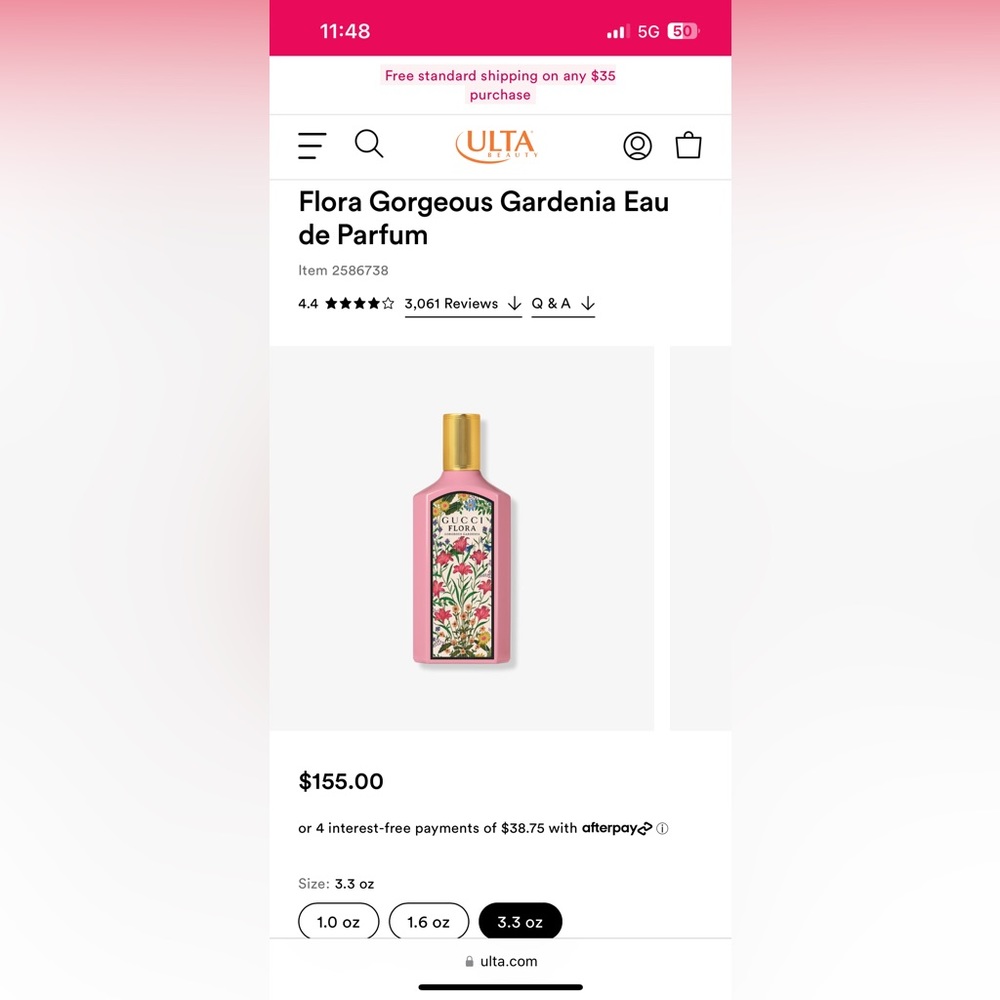 NEVER OPENED IN BOX GUCCI FLORA PARFUM 3.3 FL OZ